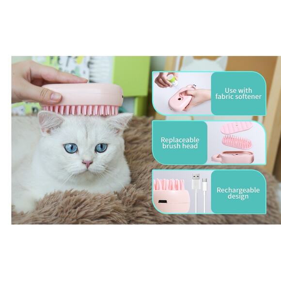 Cat & Dog Steam Brush 3-in-1 Pet Hair Remover, Cleaner & Massager for All Pets - Picture 2 of 3